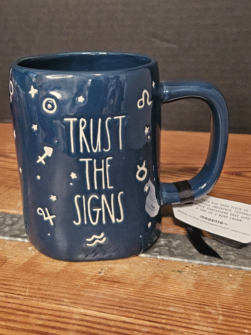 Rae Dunn Trust The Signs Blue Ceramic Mug